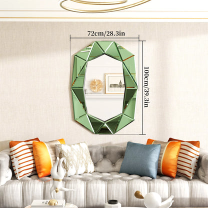groene wandspiegel – muurspiegel – decoratieve spiegel – design spiegel – asymmetrische spiegel – 72x100 cm – glas en MDF – bevelled edge frame - QUORE