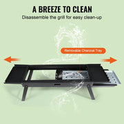 BBQ Grill - Grill Rotisserie Kit - Grillset - BBQ kampvuurgrill - Draagbaar - Kampvuurkookuitrusting - Draagbare houtskoolgrill - platte bovenkant - propaangasgrill - voor buiten koken - 23in - Zwart
