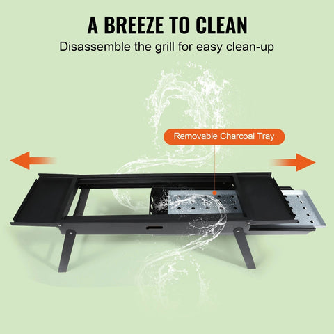 BBQ Grill - Grill Rotisserie Kit - Grillset - BBQ kampvuurgrill - Draagbaar - Kampvuurkookuitrusting - Draagbare houtskoolgrill - platte bovenkant - propaangasgrill - voor buiten koken - 23in - Zwart