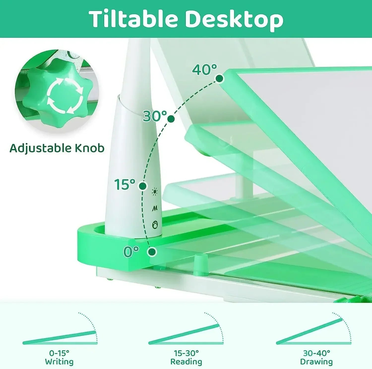Kinderbureau – Kinderbureau Met Stoel – Kinderstudietafel – Kindertafel – Kinderbureau Met LED Bureaulamp – Verstelbare Hoogte 54-76,5 cm – Kantelbaar Tafelblad Tot 50° - QUORE
