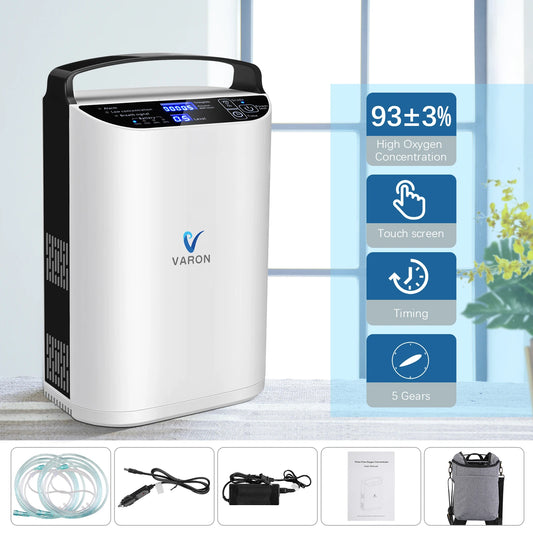 Zuurstofconcentrator – Oxygenerator – Zuurstofmachine – Ademdevice – Ademhalingsapparaat – Compact en Lichtgewicht – 93% Zuurstofconcentratie – Inclusief Batterij en EU-Stekker - QUORE