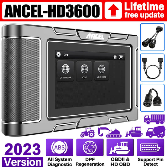ANCEL HD3600 Heavy Duty Truck Scanner for Construction Machinery Diesel Scan Tool for Komatsu, John Deere, Volvo D-P-F Resets