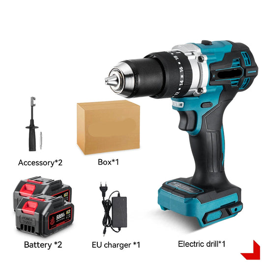 Boormachine - Klopboormachine - Elektrische - Accuboormachine - 650NM - 13MM - Borstelloze - Krachtige Schroefboormachine - met 2 Batterijen en EU Stekker