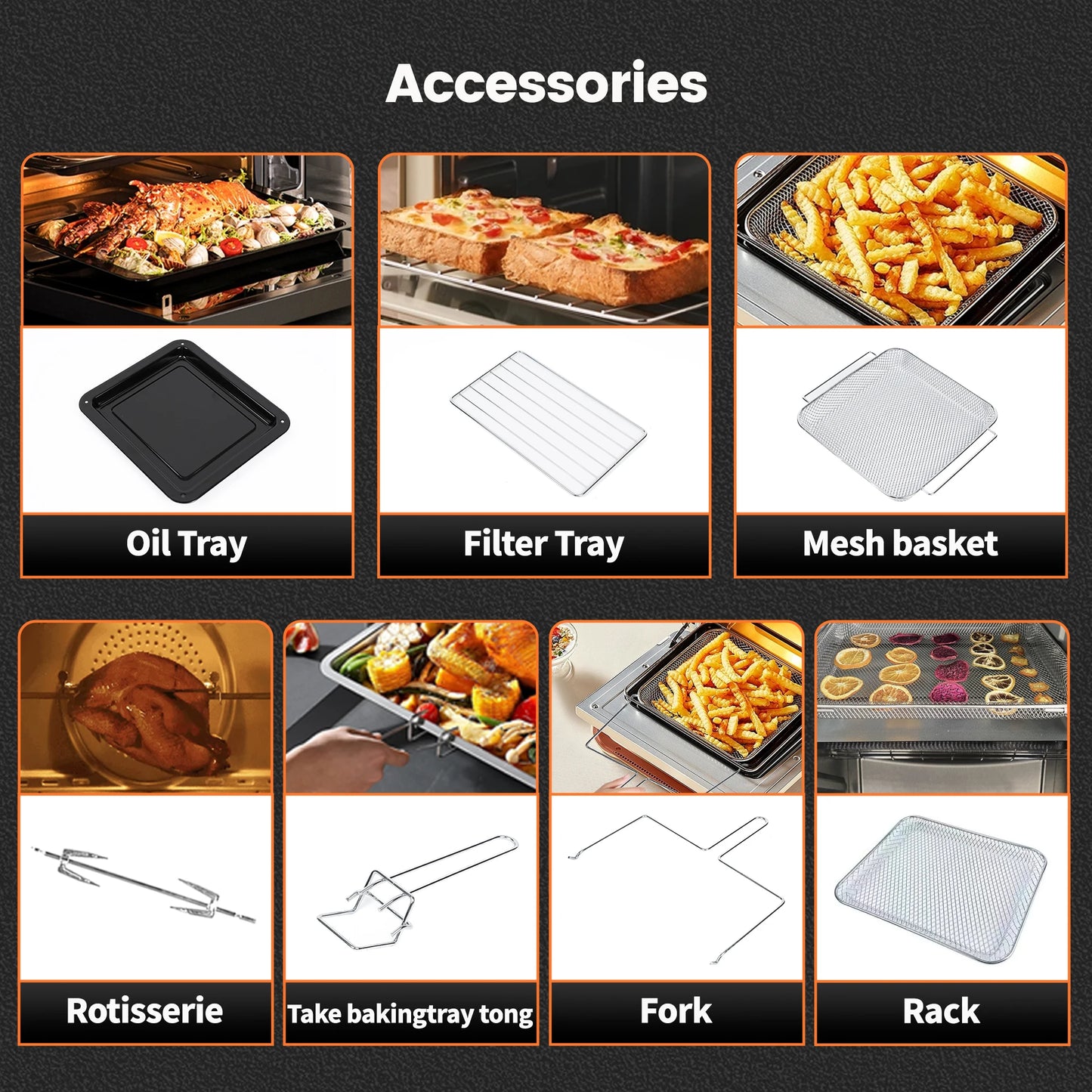 Heteluchtfriteuse - 14L – Mini Oven - 1800W - 240V - XXL - 11 Programma’s – LED Touchscreen - 14L capaciteit - Inclusief Rotisserie - en Accessoires - QUORE