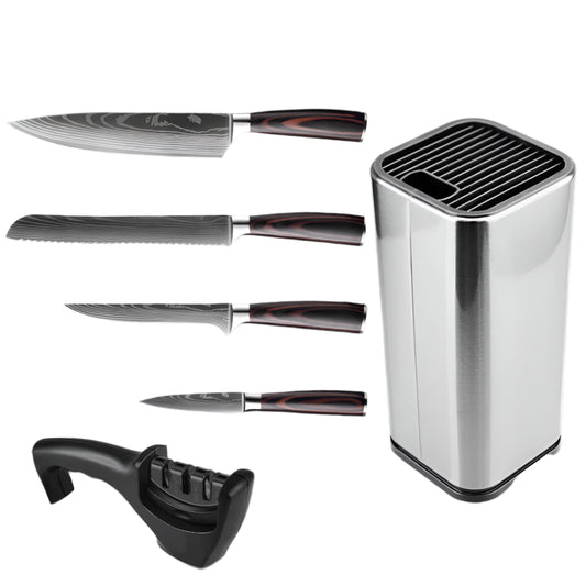 Kitchen Knives - Knife set - Chef Knife - Knives - Kitchen Knife - Chef's Knife for Kitchen - Damascus Santoku Knife Set - Japanese Sharp Chopping Knife Cutting Knife - 6-Piece Holder Set