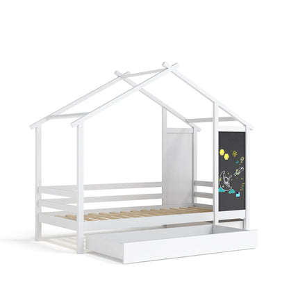Kinderbed – Huisbed – Speelbed – Kinderhuisbed – Massief Dennenhout – 2 Opberglades – Veilig Ontwerp