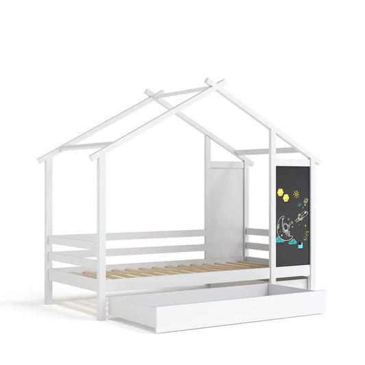 Kinderbed – Huisbed – Speelbed – Kinderhuisbed – Massief Dennenhout – 2 Opberglades – Veilig Ontwerp