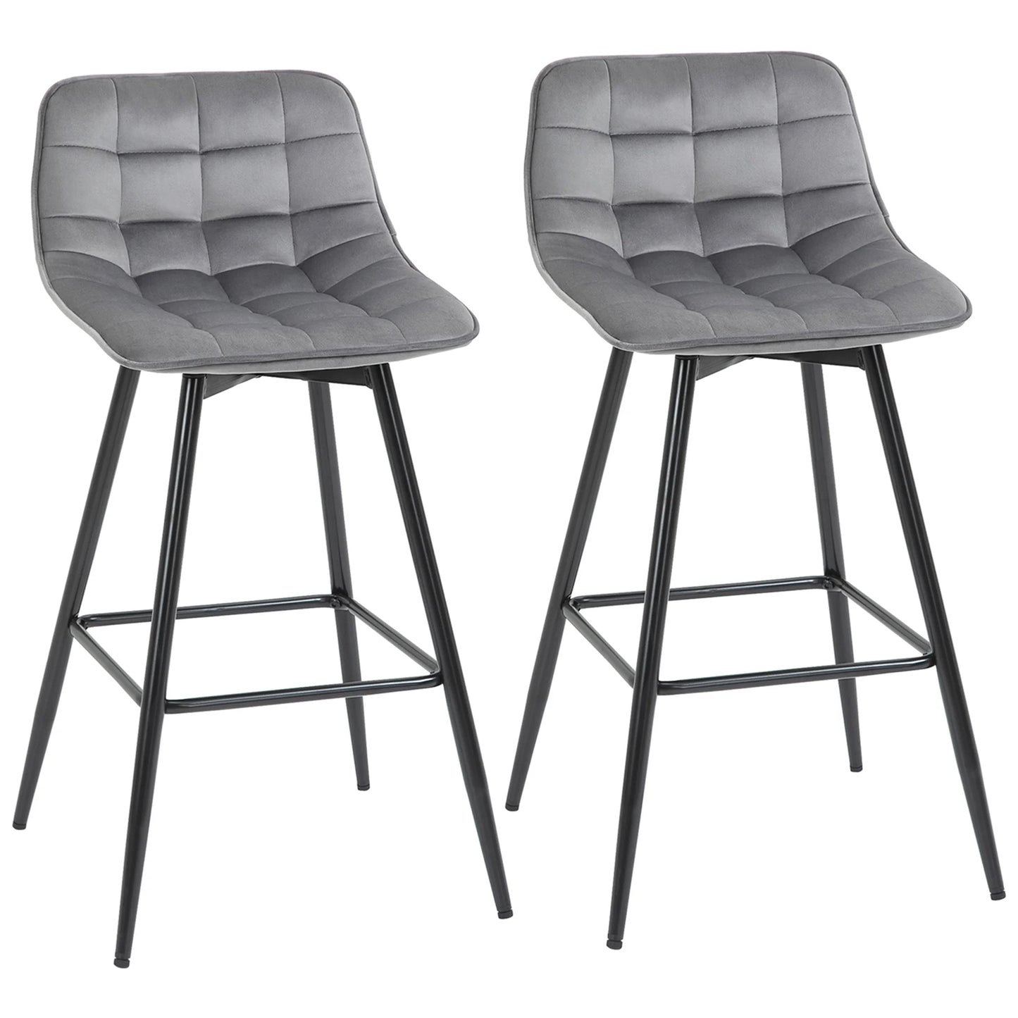 Barstoel – Barkruk – Barstoel Met Rugleuning – Verstelbare Barkruk – Hoge Barkruk – Velvet Bekleding – Metalen Frame – Zithoogte 64,5 cm - Grijs