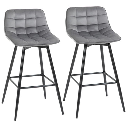 Barstoel – Barkruk – Barstoel Met Rugleuning – Verstelbare Barkruk – Hoge Barkruk – Velvet Bekleding – Metalen Frame – Zithoogte 64,5 cm - Grijs