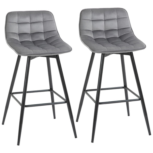 Barstoel – Barkruk – Barstoel Met Rugleuning – Verstelbare Barkruk – Hoge Barkruk – Velvet Bekleding – Metalen Frame – Zithoogte 64,5 cm - Grijs