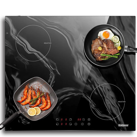 Induction hob - Induction Hob - Induction Cook Top - Induction Cooker - Electric Burner - Imet plug - 4 Zones - 60cm - Marble ceramic glass - 3500W - Touch Control - Timer - Safety lock - Black