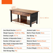 Koffietafel - Table - Coffe table - Living Room Table - Lift Top salontafel - tafel met extra opbergruimte - omklapbare salontafel voor de woonkamer - 41.7in - Bruin - 47.51lbs
