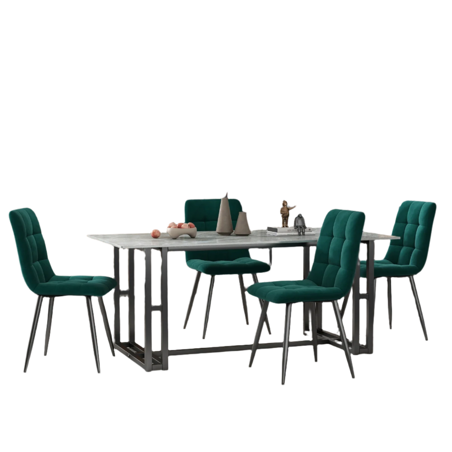 Eetkamerstoelen – Stoelen – Velvet Stoelen –  4 Stuks - Metalen Frame – Comfortabele Zitting – Draaggewicht 150 Kg - Groen