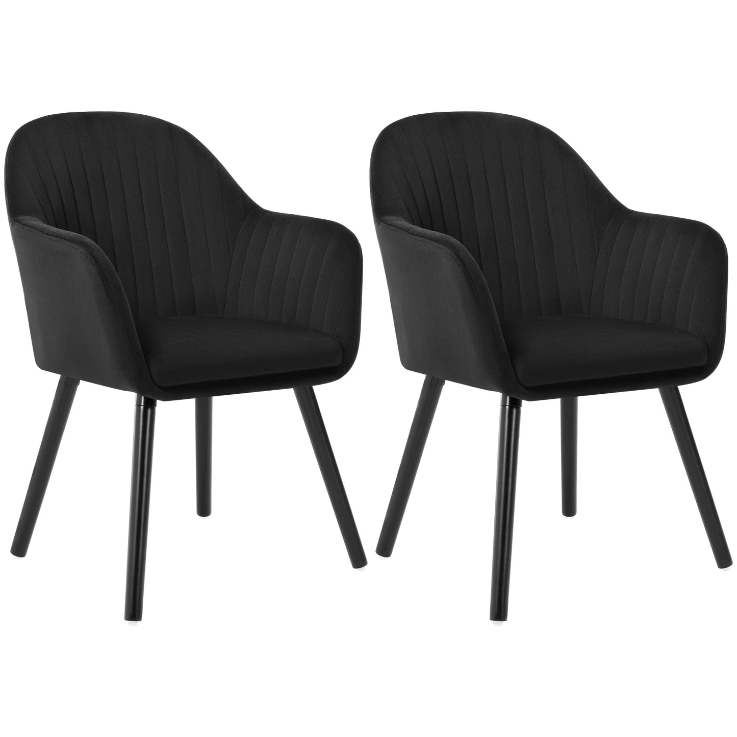 Eetkamerstoel – Keukenstoel – Stoel met Armleuning – Kuipstoel – Gestoffeerde Stoel – Zwarte Velvet Bekleding – Ergonomisch Design 50x42x81 cm