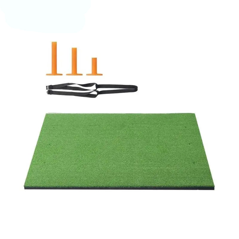 Golf oefenmat met 2 rubberen tees en 2 uitlijnstokken – Golfmat met 6 slagposities – Voor binnen- en buitengebruik – Golf trainingsset