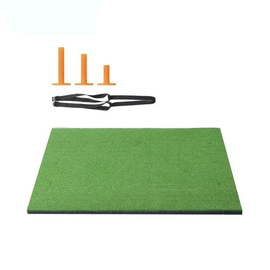 Golf oefenmat met 2 rubberen tees en 2 uitlijnstokken – Golfmat met 6 slagposities – Voor binnen- en buitengebruik – Golf trainingsset