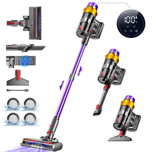 Draadloze Stofzuiger – Snoerloze Vloerzuiger – Handstofzuiger – Accustofzuiger – Zakloze Stofzuiger – 500W Borstelloze Motor – 5-in-1 HEPA Filtersysteem – 50 Minuten Accuduur – Blauw