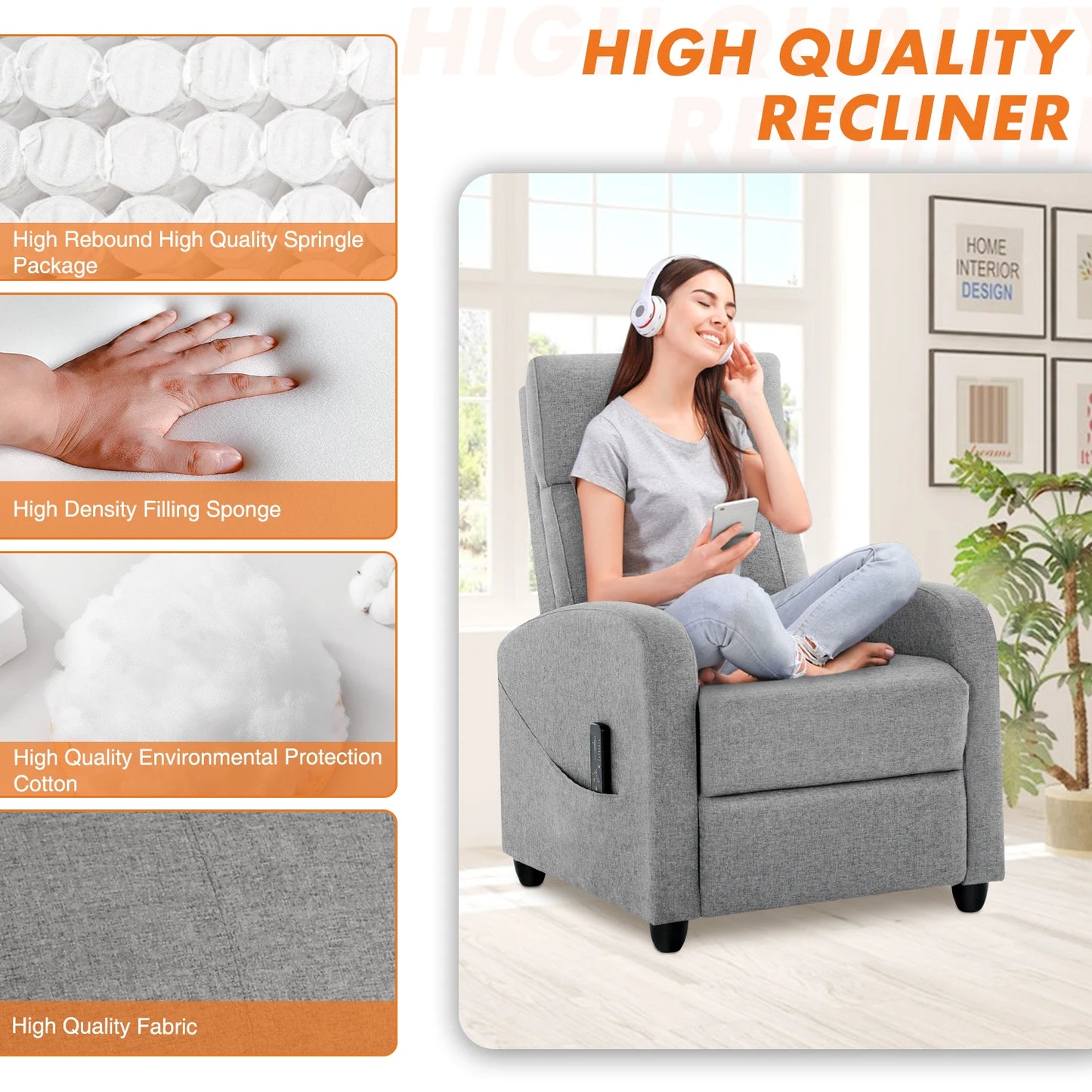 Relaxstoel - Relaxstoelen - Massagestoel - Loungestoel - met Massagefunctie - en Verstelbare Rugleuning - Comfortabele Fauteuil - Moderne Loungebank - Stoffen Bekleding - voor Woonkamer of Thuisbioscoop