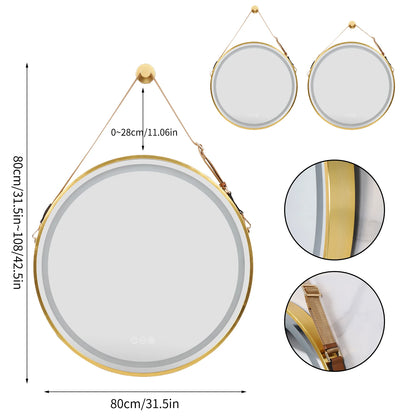 Badkamerspiegel - Ronde LED - Wandspiegel - met Anti-Fog Functie - Dimbaar en Aluminium Frame - Hoogwaardig HD Glas - Waterbestendig - Goud 80CM