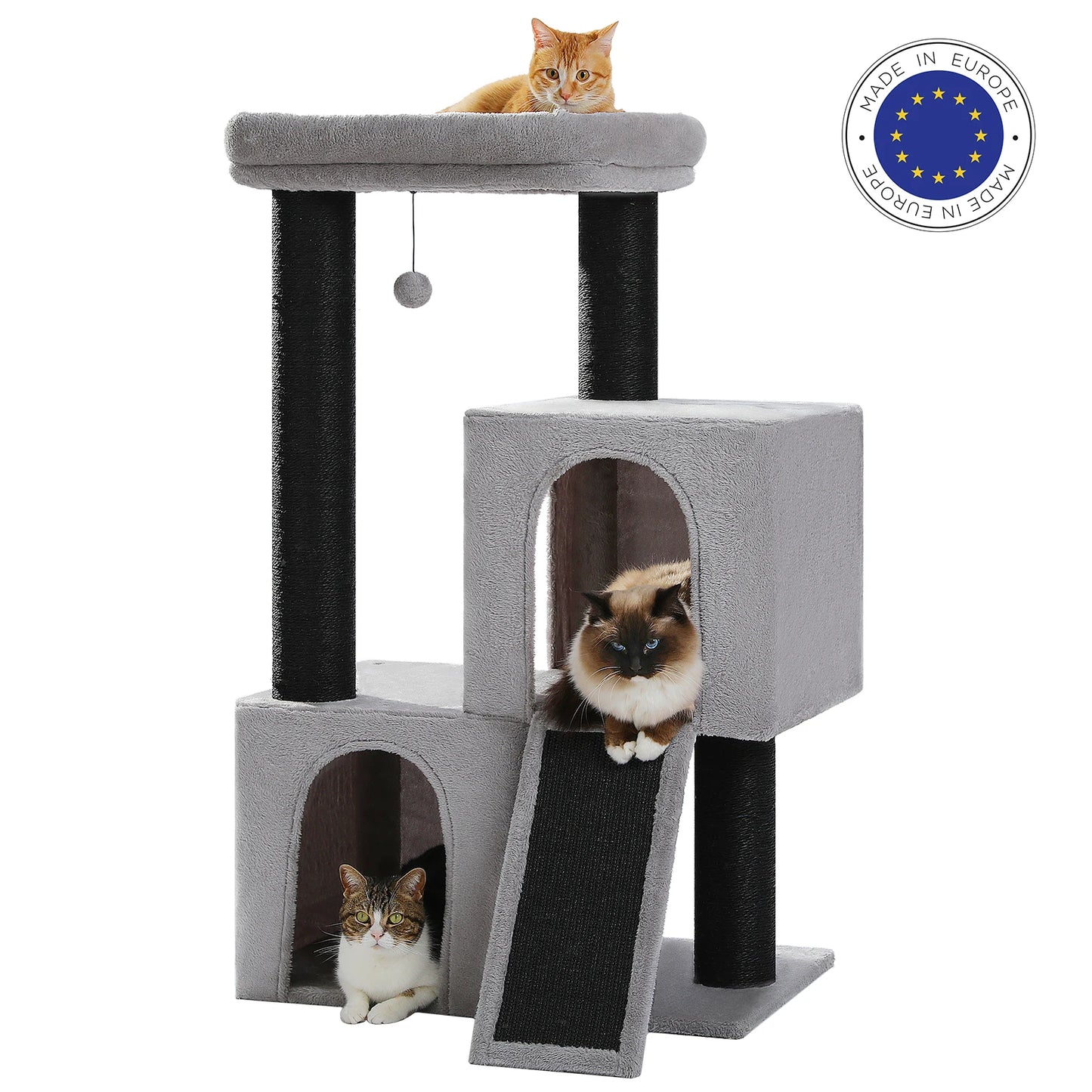 Kattenboom - voor Grote Binnenkatten – Krabpaal - Hoog Kattenmeubel - met Sisal Krabpalen - Condo Hangmat – Arbre a Chat - met Pluche Perch Speelbal - 114cm - Zwart