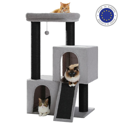 Kattenboom - voor Grote Binnenkatten – Krabpaal - Hoog Kattenmeubel - met Sisal Krabpalen - Condo Hangmat – Arbre a Chat - met Pluche Perch Speelbal - 114cm - Zwart