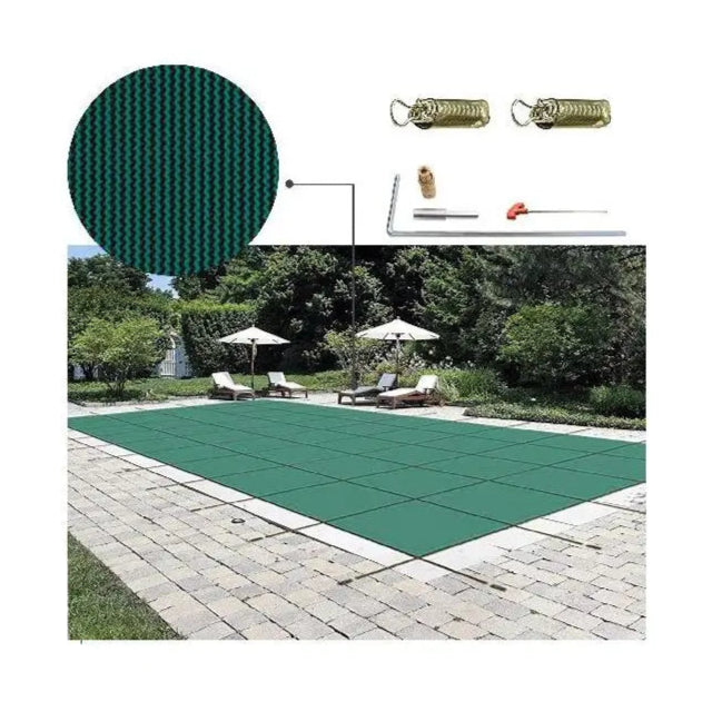 Zwembadafdekking - Zwembad Afdekzeil - Inground Zwembadden Veiligheidsafdekking -  16x30ft – Mesh & Solide Winterbescherming - Rechthoekige - Groen