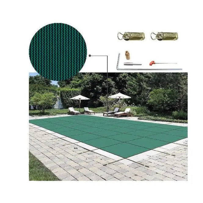 Zwembadafdekking - Zwembad Afdekzeil - Inground Zwembadden Veiligheidsafdekking -  16x32ft – Mesh & Solide Winterbescherming - Rechthoekige - Groen