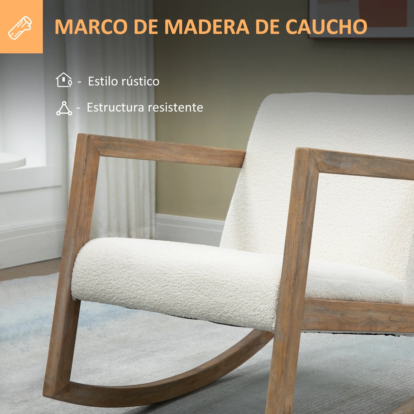 Schommelstoel - Tuinstoel - Lounge Fauteuil - Tuinmeubel - Ligstoelen Buiten - Binnen - met Kussen - voor Woonkamer - Slaapkamer - Thuis - Noords Stijl - Stevig - Duurzam - Eenvoudig te Monteren - Hout - 60 x 81 x 71 cm - Cream