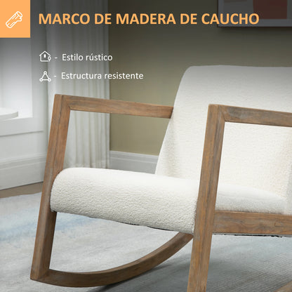 Schommelstoel - Tuinstoel - Lounge Fauteuil - Tuinmeubel - Ligstoelen Buiten - Binnen - met Kussen - voor Woonkamer - Slaapkamer - Thuis - Noords Stijl - Stevig - Duurzam - Eenvoudig te Monteren - Hout - 60 x 81 x 71 cm - Cream