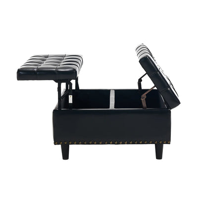 Opbergpoef – Opbergbank – Zitkist – Opbergbox – Hocker – Stevig Massief Houten Frame – Zachte PU-Leren Bekleding – Groot Vierkant – 75x75x41 cm