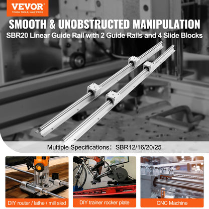Linear Guide Rails - Smooth Motion for DIY Reels - SBR20 - Sliding Blocks for CNC Milling Machines - 20mm-800mm - Silver