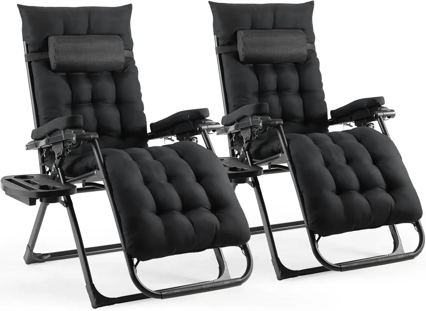 Ligstoel - Tuinstoelen - Strandstoel - Klapstoel - Zero Gravity - Opvouwbare - Draagvermogen van 160KG - Verstelbare met Verwijderbare Kussen, Hoofdsteun en Kopjeshouder m- Tuinset – Campingstoel – Tuinstoel – 2 Stuks - Zwart
