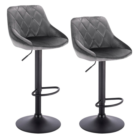 Adjustable Bar Stool - Chair - Bar Stool - Backrest - Set of 2 - Bar Stools with Backrest - Leather - Velvet Seat - Adjustable with Footrest - Dark Gray Velvet