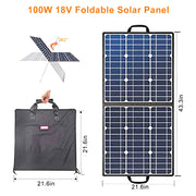 Zonnepaneel - Zonnepanelen Compleet Pakket - Zonnepaneel Opvouwbaar - Zonnepaneel Camper - 18V 100W Draagbaar Zonnepaneel - 4-in-1 - Connector Dubbele USB-Uitgangen - Draagbaar en Opvouwbaar - Zwart