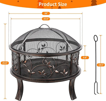 Vuurkorf - Vuurschaal - BBQ Grill - Schaal - met Vonkenscherm – Ø71 cm - Retro Vuurbak met Pook en Houtskoolrooster - Stabiele Buitenhaard voor Verwarming en BBQ Bonfeu - Zwart