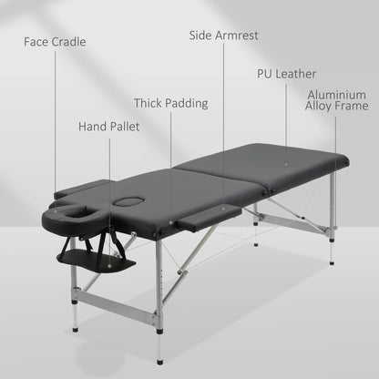 Massagetafel - Massagetafel Inklapbaar - Verstelbare Hoogte - 186x71x83cm - Aluminium Frame - Draagbaar - en Comfortabel - Dikke Kussen - Beige - QUORE