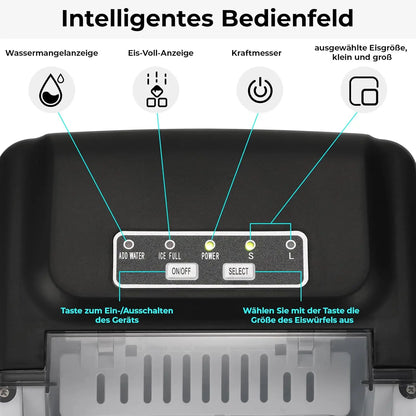 Ijsblokjesmachine - Elektrische Ijsblokjesmachine - Ijsmaker - Ijsmachine - 9 Kubussen elke 6-12min - Zelfreinigend - 1.2L - 55 dB - 220-240V - 50Hz - 10-43℃ - RVS - 29.4 x 23.7 x 29cm - Zilver