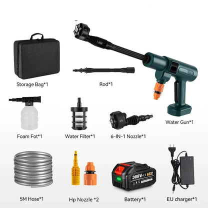 Hogedrukreiniger - Terrasreiniger - Hogedruk - Waterpistool - Draadloze - Elektrische - 200 Bar - 3500W - 6-in-1 Spuitkop - Pressure Washer - voor Auto en Tuin - Geschikt voor 18V Batterijen - inclusief 1 Accu