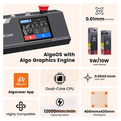 AlgoLaser Laser Engraver DIY MK2 10W 3.5” Color Touch Screen App Offline Control DIY Engraver Tool for Metal/Glass/Wood Engrave - QUORE