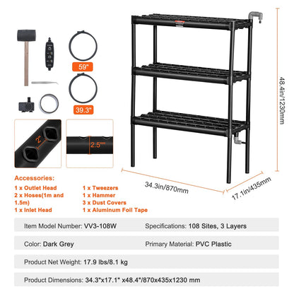 Hydrocultuur -Hydrocultuursysteem - Kweektafel -Hydrocultuurvoeding - Moestuintafel - Hydrocultuurkweeksysteem - 108 plaatsen 3 lagen - met watertimer Manden en sponzen