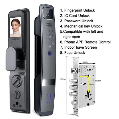 Smart Deurslot – Slimme Deursloten – Elektronisch Slot – App Slot – Gezichtsherkenning – Aluminium Behuizing – Ingebouwde Camera - Gezicht Herkenning - 30x300