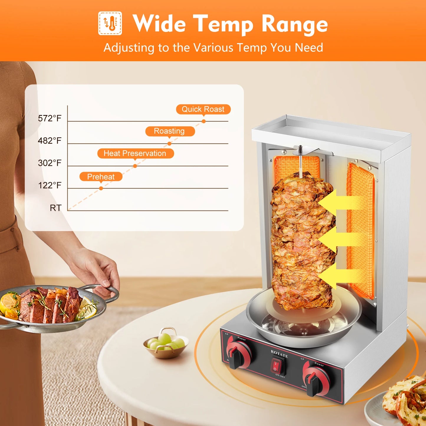 Gasdoner Kebab Machine – Doner Kebab Grill – Shawarma Grill – Kebab Grill – 3000W Infrarood – 8 Kg Capaciteit
