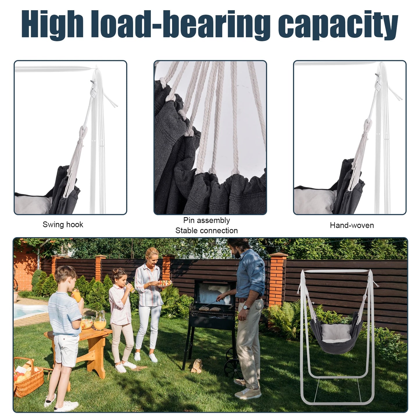 Hangstoel – Hangstoel Met Standaard – Schommelstoel – Relaxstoel – Binnen En Buiten – Poedergecoat Stalen Frame – Hoogteverstelbare Touwen