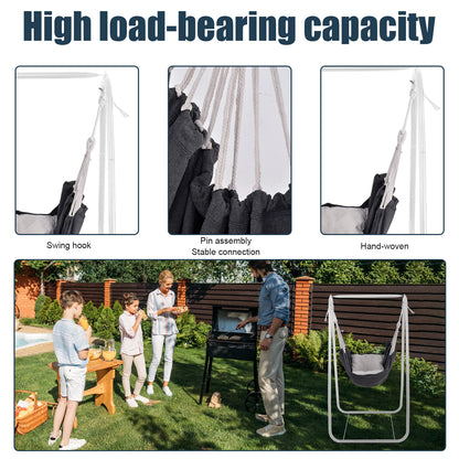 Hangstoel Met Standaard – Schommelstoel – Tuinstoel – Zitzak – Relaxstoel – Stevige Stalen Constructie – Inclusief Katoenen Kussens