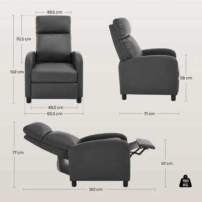 Ergonomische Relaxstoel - Fauteuil -  Ligbed - Schommelstoel - Relaxfauteuil - Verstelbare Lounge Chair voor Woonkamer & Slaapkamer - Donkergrijs Leer
