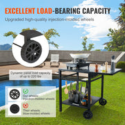 Eettafel met dubbele plank - BBQ verplaatsbare voedselbereidingstafel - opvouwbaar - pizza-ovenstandaard - tafelblad van ijzer/roestvrij staal - 56X56cm