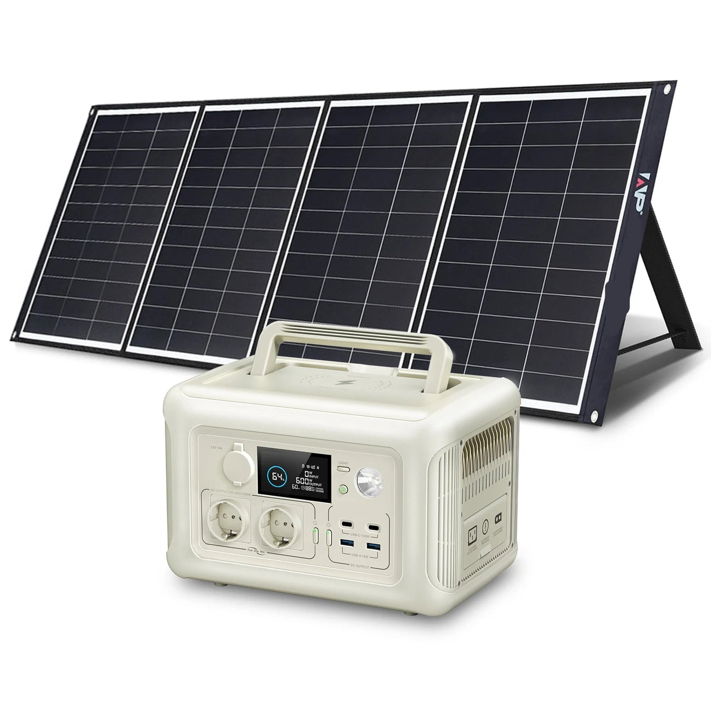 Draagbare Powerstation - Powerbank - Stroomgenerator - Generator - 600W Vermogen – met 200W IBC Zonnepaneel - Generatoren - LiFePO4 Batterij – UPS & MPPT Technologie – Geschikt voor Outdoor & Noodstroomvoorziening