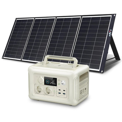 Draagbare Powerstation - Powerbank - Stroomgenerator - Generator - 600W Vermogen – met 200W IBC Zonnepaneel - Generatoren - LiFePO4 Batterij – UPS & MPPT Technologie – Geschikt voor Outdoor & Noodstroomvoorziening