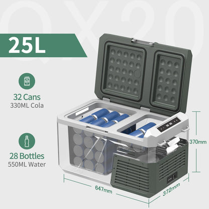 Mini Koelkast - Auto Koelkast - Draagbare Compressor Koelbox - Elektrische Vriesbox - met Veiligheidsbevestigingssleuven - voor Camping - Auto - Vrachtwagen - Boot - 25L - 64.7 x 37.2 x 37 cm - Groen