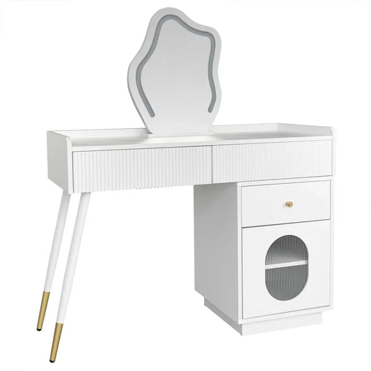 Make-up Tafel – Kaptafel – Schminktisch – Make-up Bureau – Make-up Meubel – Wit – Moderne LED Spiegel – 2 Ruime Lades en Verstelbare Helderheid